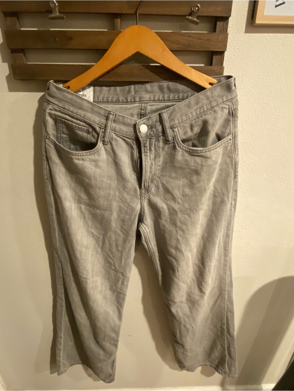 H&M Men's Cropped Straight Jeans in Light Gray Size 30/32
